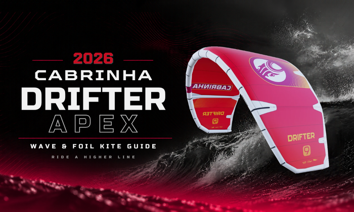  2026 Cabrinha Drifter Apex hero image showing the Drifter Apex kite for wave riding, foiling, and Florida kiteboarding performance