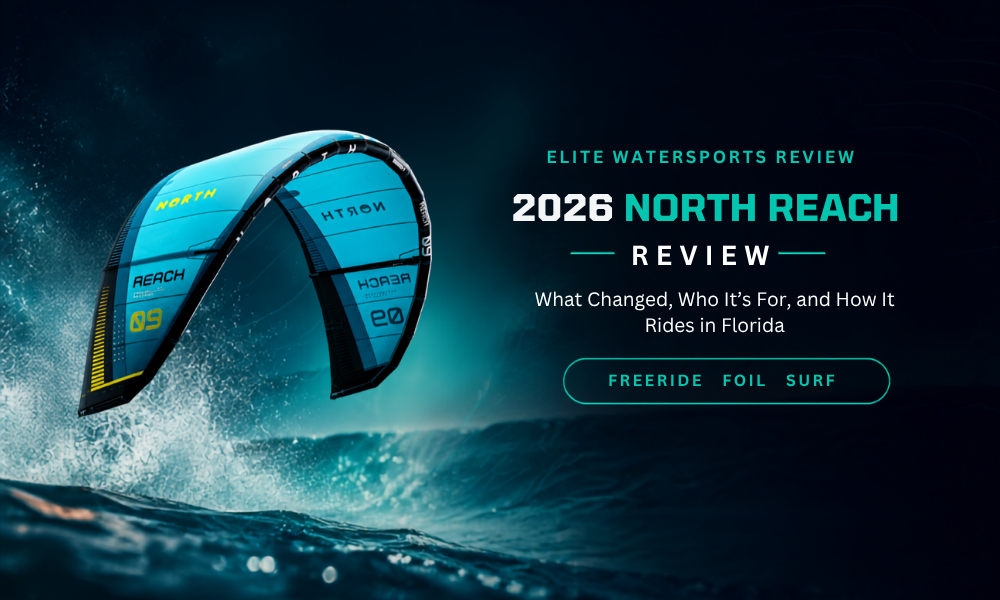 2026 North Reach review hero image showing North Reach kite for freeride, foil, surf, and Florida kiteboarding conditions
