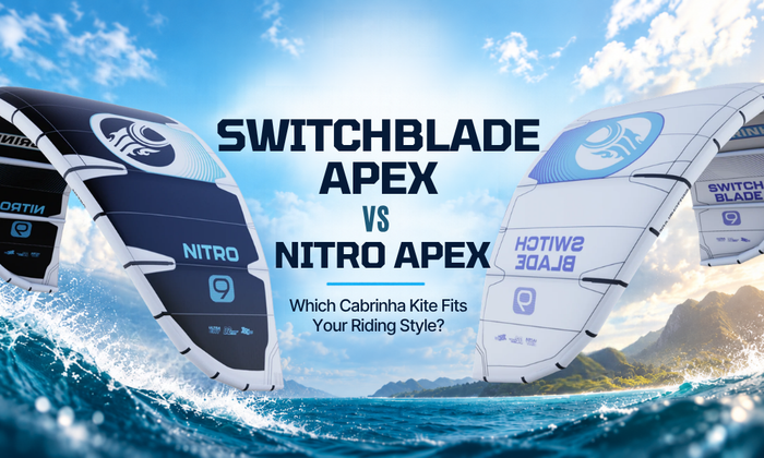 2026 Cabrinha Switchblade Apex vs Nitro Apex hero image showing both Cabrinha kites for a Florida kiteboarding comparison guide