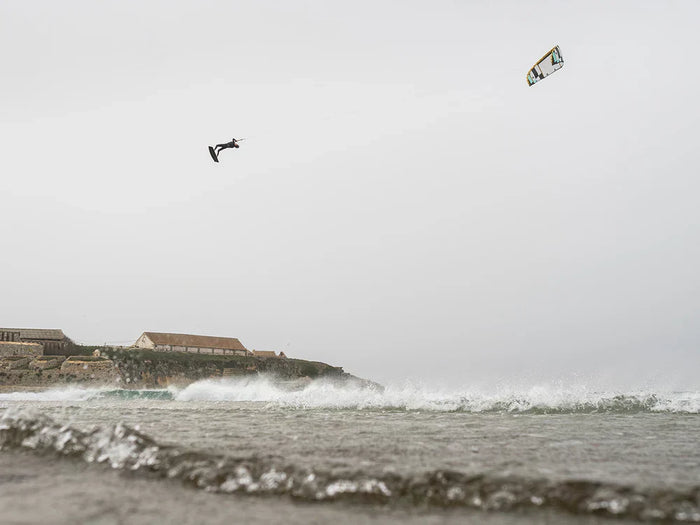 Naish Psycho kite powered up during a strong wind session, showing direct response and speed