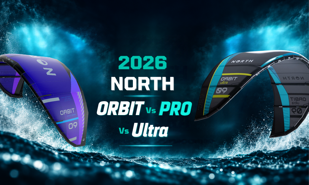 2026 North Orbit vs Orbit Pro vs Orbit Ultra hero image showing North big-air kites for a Florida kiteboarding comparison guide